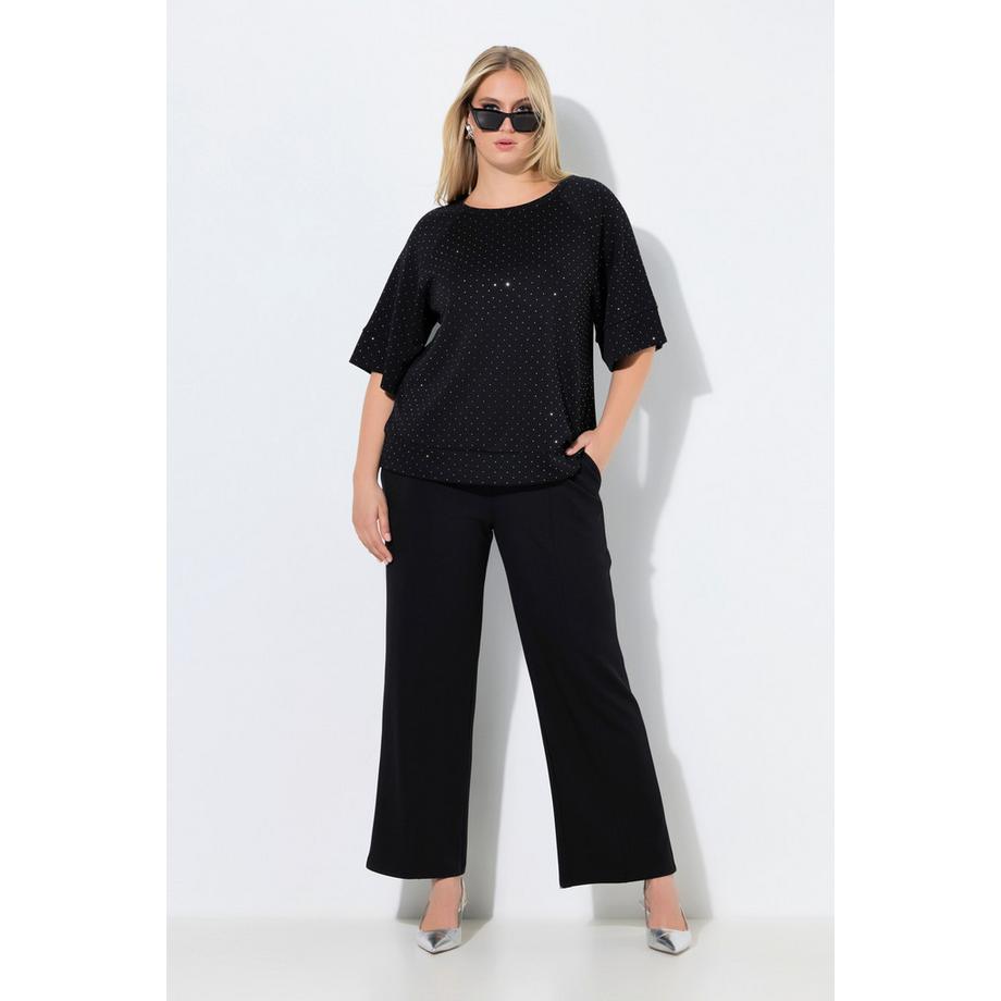 Ulla Popken Pantalon en Molleton Jambe Large Droite Passepoils Taille Élastique  