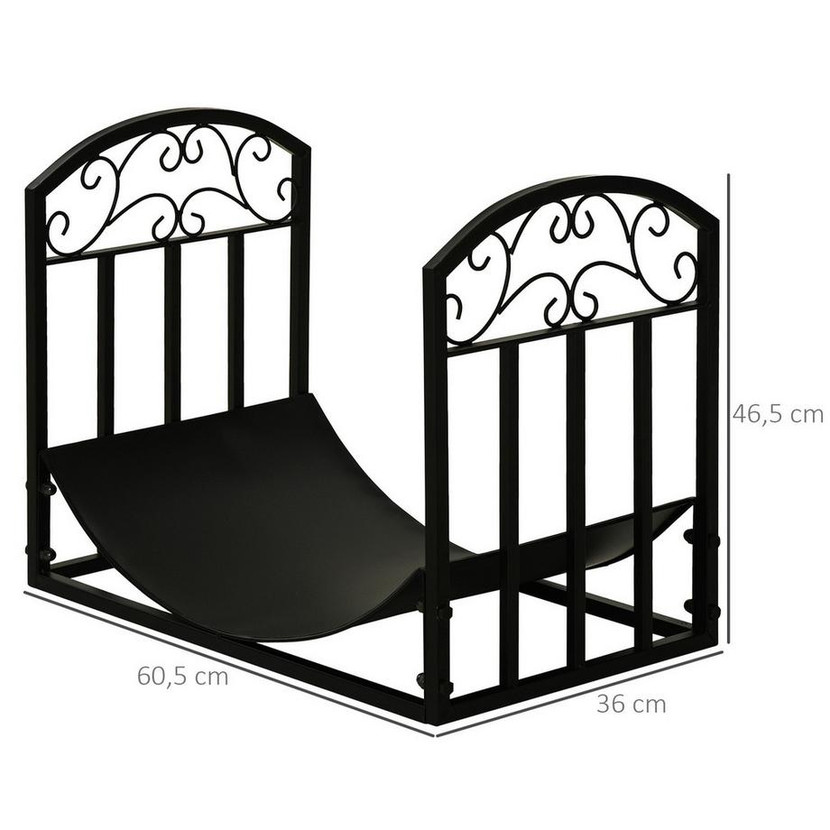 Northio  Kaminholzregal Kaminholzständer Brennholzregal 60 Kg Belastbar Feuerholzablage Kaminwerkzeug Metall Schwarz 60,5 X 36 X 46,5 Cm 