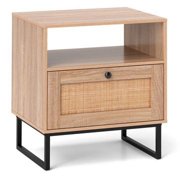 Table de chevet en rotin de style médiéval avec tiroir et compartiment ouvert, table d'appoint