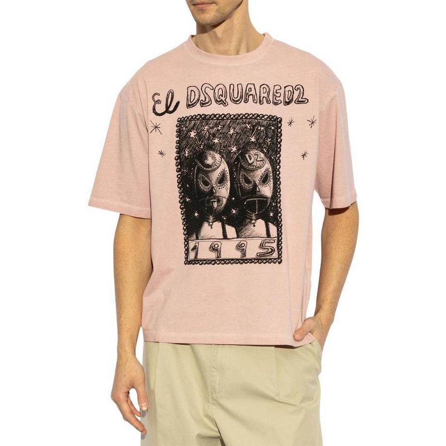 DSQUARED2  Maglietta Vestibilita´ Ampia Stampa Grafica Cucitura In Sovrapposizione 