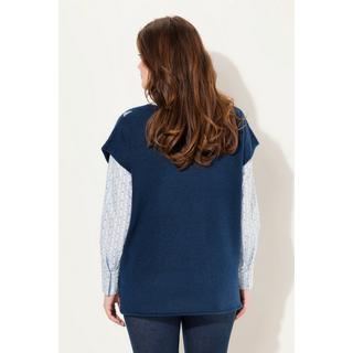 Ulla Popken Pull sans manches col en V motif Argyle avec fentes latérales  