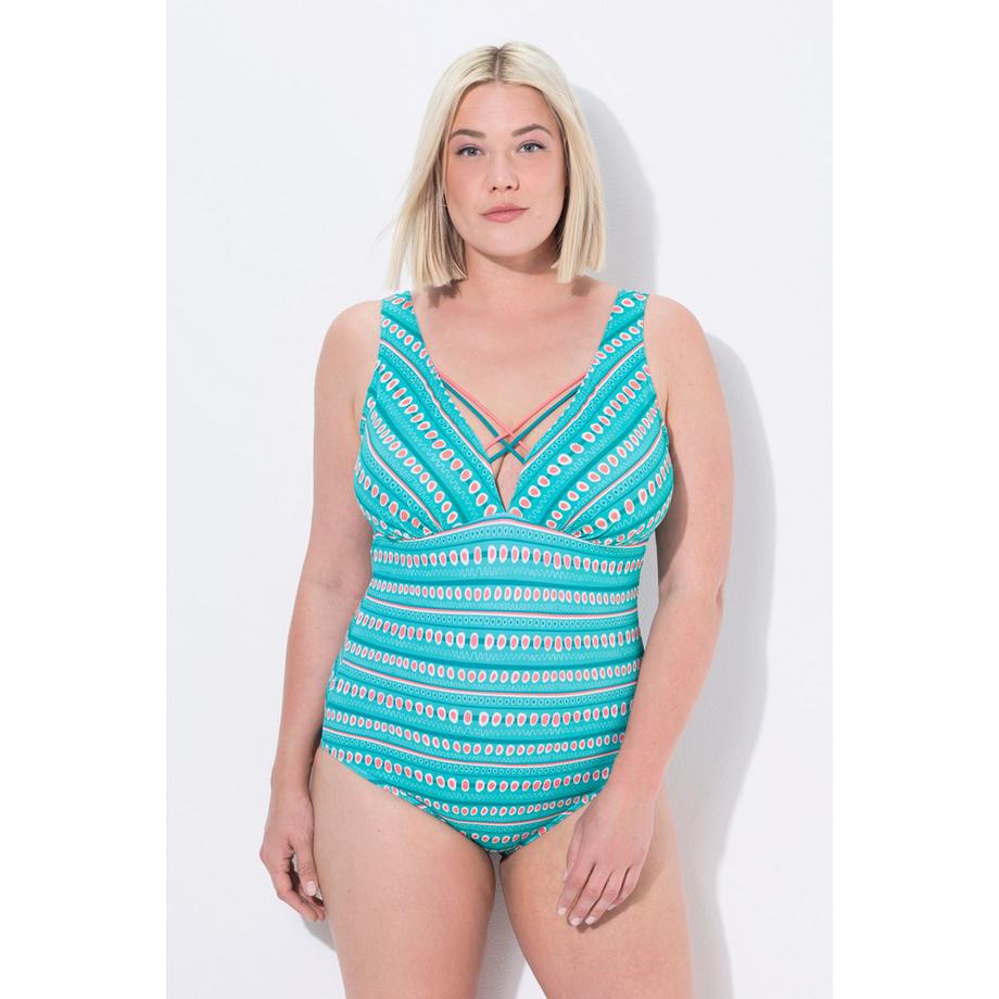 Ulla Popken Maillot de bain Rayures Bonnets Souples Cordons Fantaisie Recyclé  