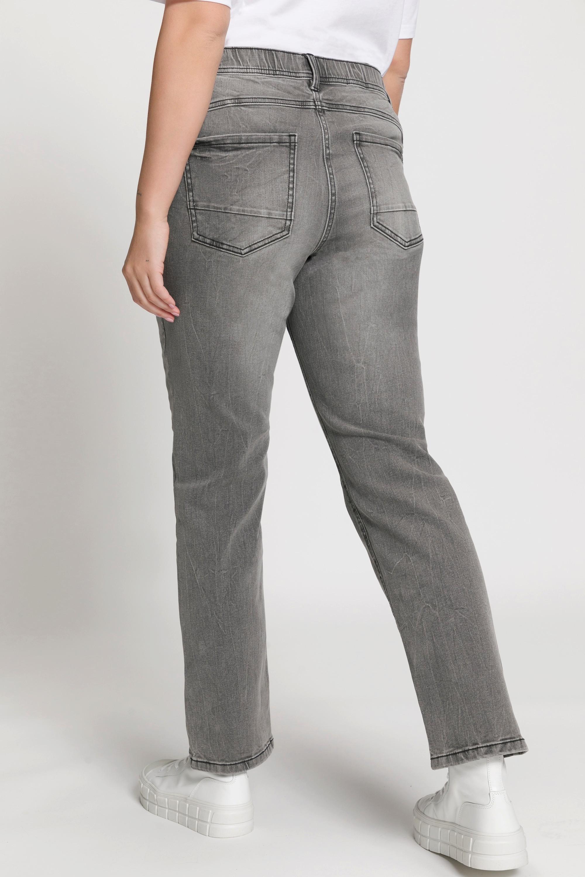 Ulla Popken  Jeans Sammy, schmale 5-Pocket-Form, Lederoptik-Details 