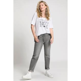 Ulla Popken  Jeans Sammy, schmale 5-Pocket-Form, Lederoptik-Details 