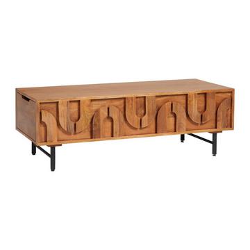 Table basse avec 2 tiroirs en bois de manguier et métal noir - Naturel - MIZORAM de Maison Céphy