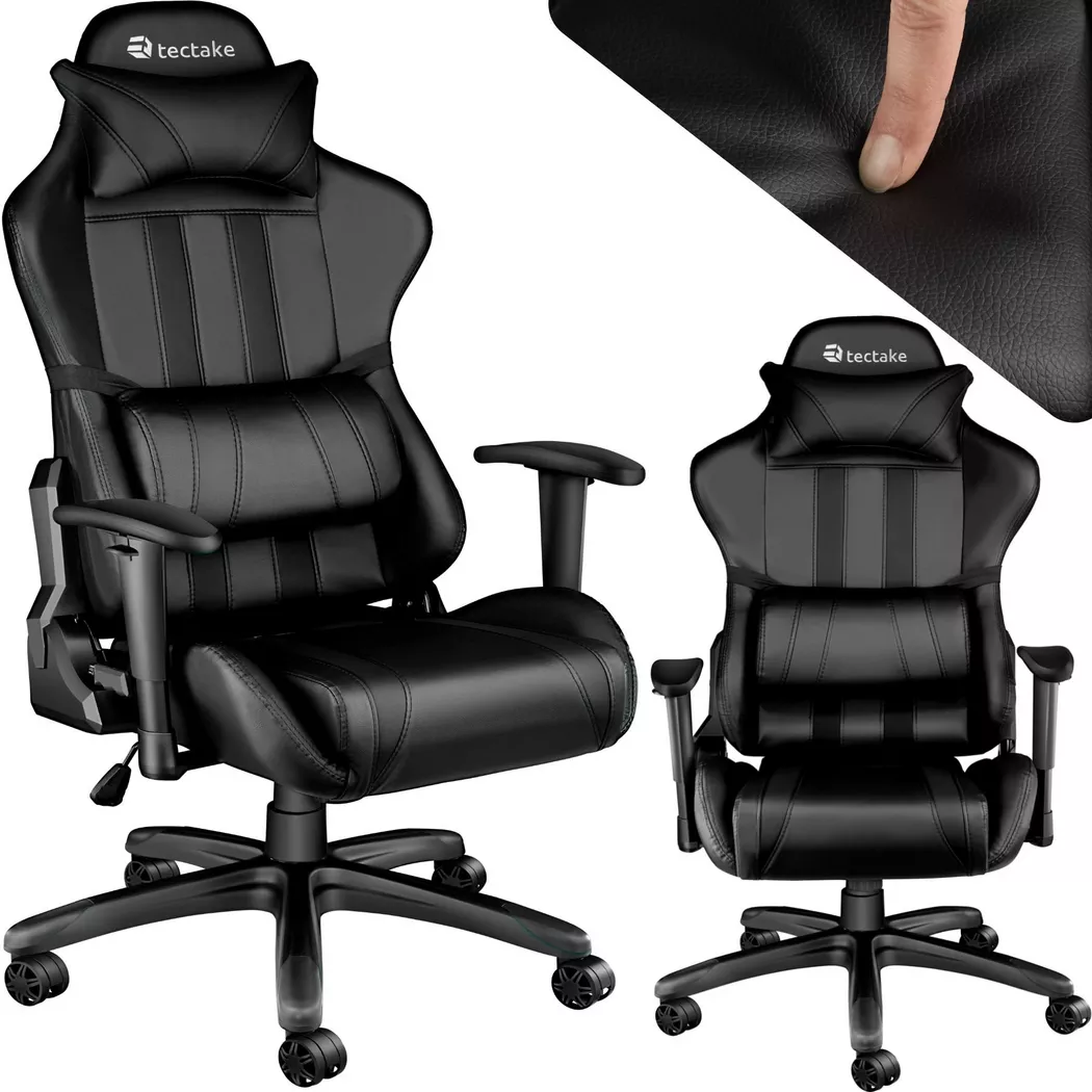 Tectake – Premium Racing Bürostuhl mit Streifen, 70 CM, Schwarz