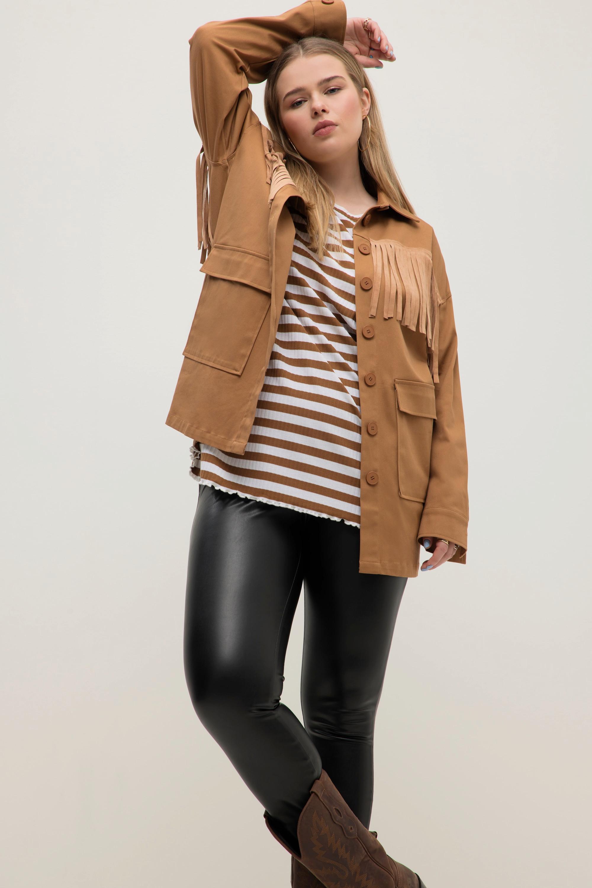 Studio Untold Giacca a Camicia Oversize Maniche Lunghe con Frange  