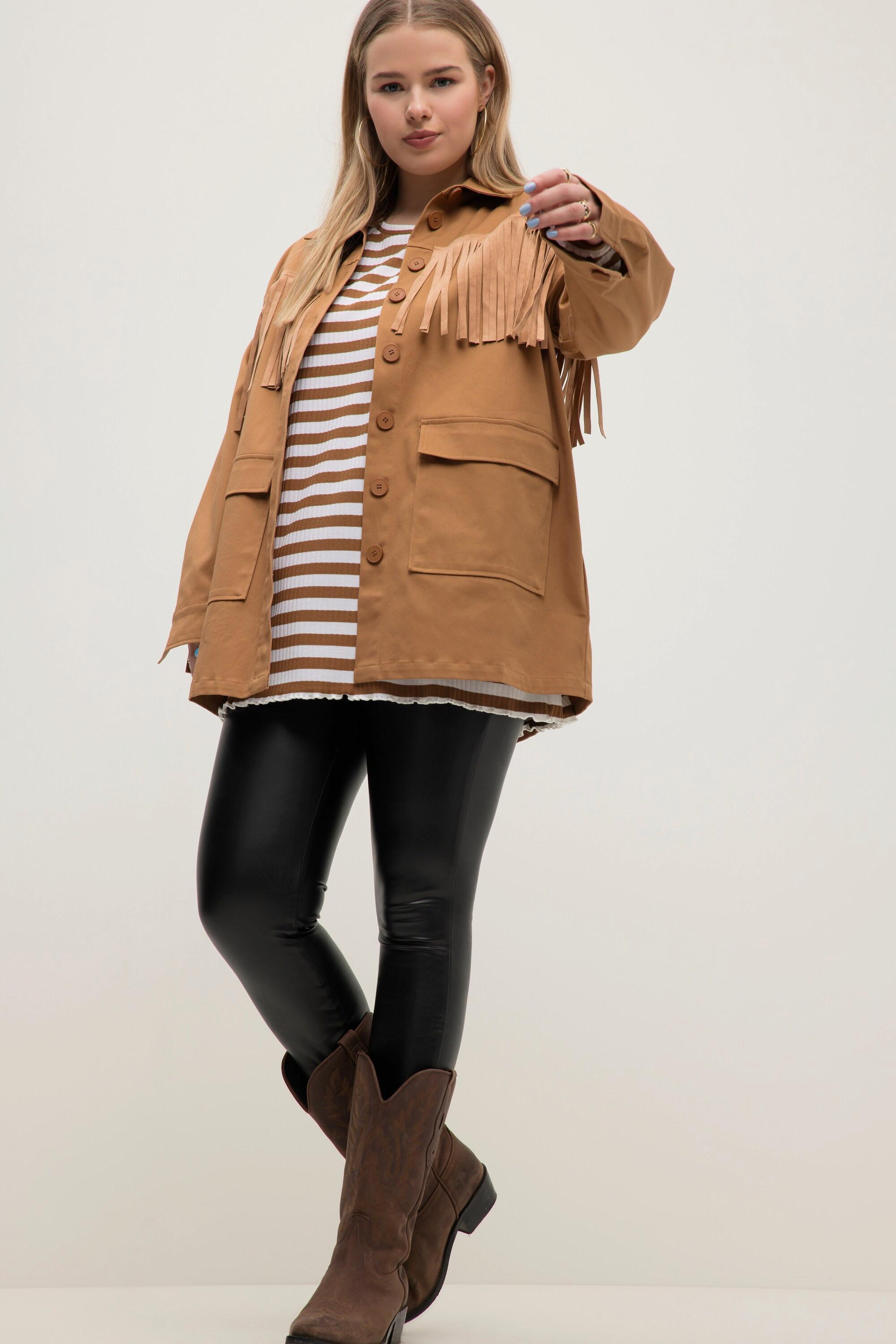 Studio Untold Giacca a Camicia Oversize Maniche Lunghe con Frange  