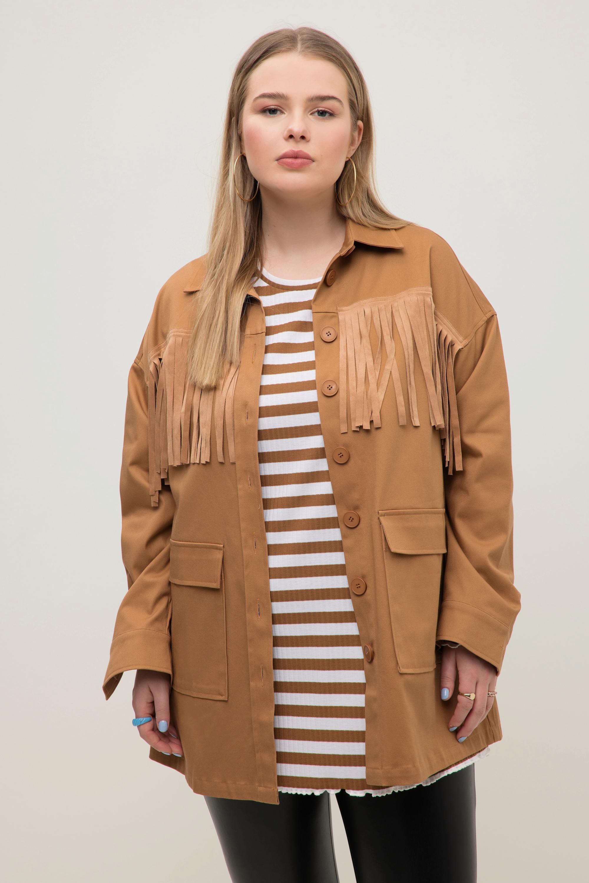 Studio Untold Giacca a Camicia Oversize Maniche Lunghe con Frange  