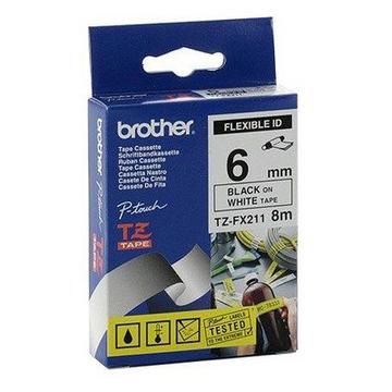 Nastro flessibile Brother TZe-FX TZe-FX211 Colore Nastro: Bianco Colore carattere:Nero 6 mm 8 m