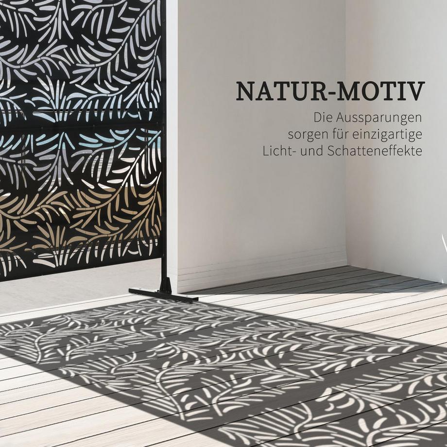 Northio Sichtschutz Raumteiler Mit Weidenblattmuster, 122X198Cm, Stahl Schwarz, Für Garten & Terrasse  
