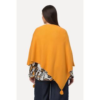 Ulla Popken  Poncho, finition en pointe, pompons, oversized, maille douce 