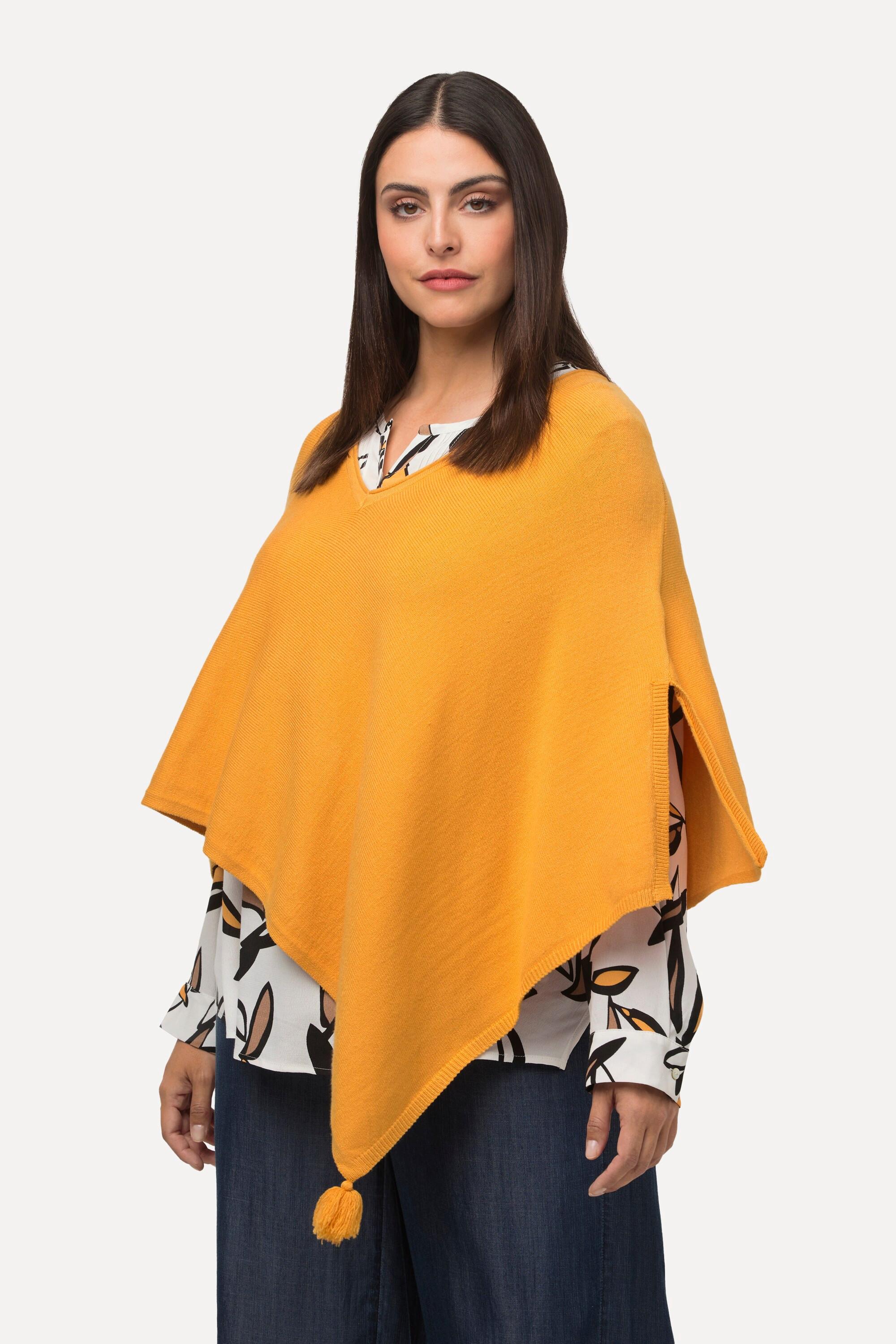 Ulla Popken  Poncho, Zipfelsaum, Quasten, Oversized, weicher Strick 