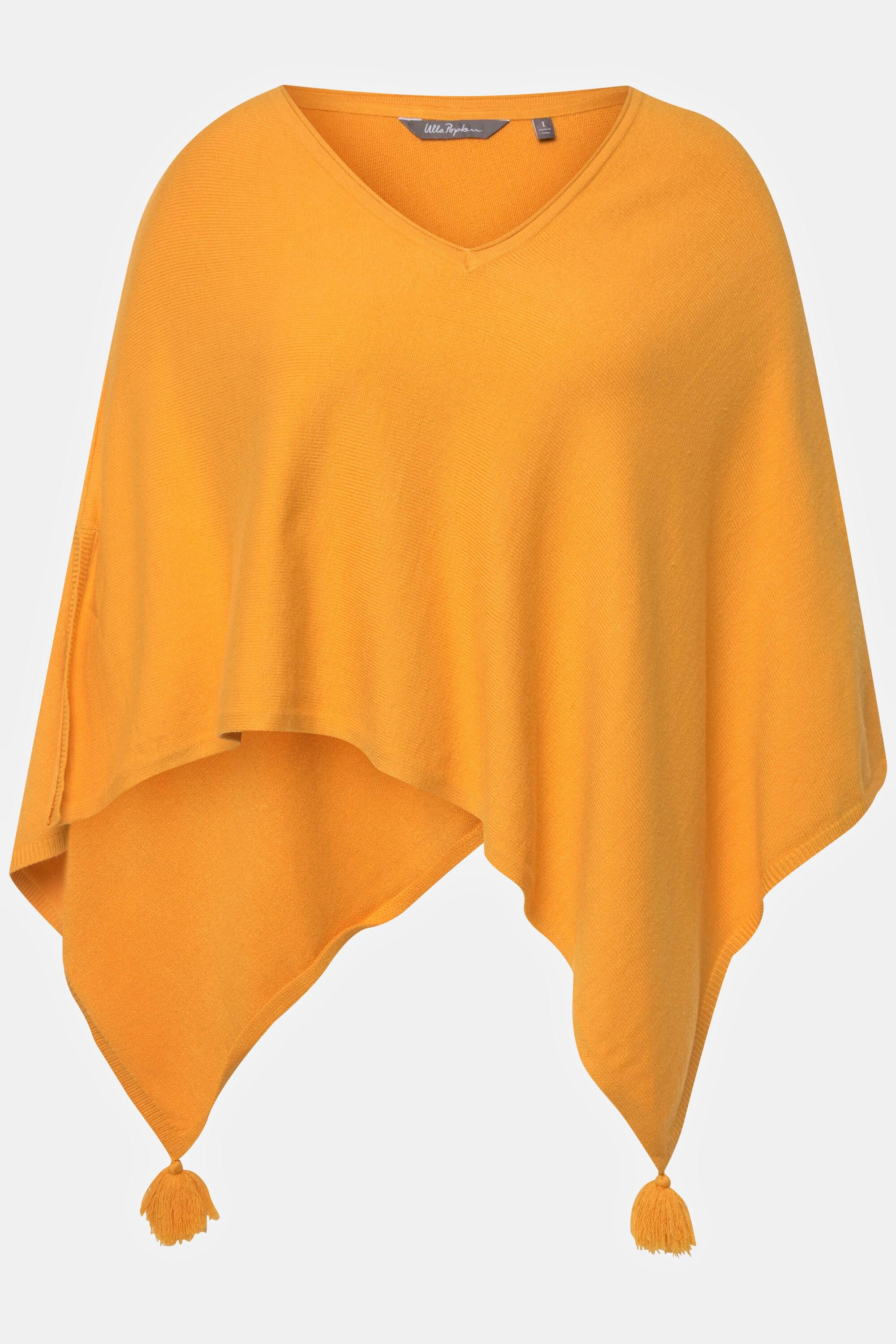 Ulla Popken  Poncho oversize di morbida maglia con orlo a punte e nappe 