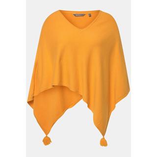 Ulla Popken  Poncho, finition en pointe, pompons, oversized, maille douce 