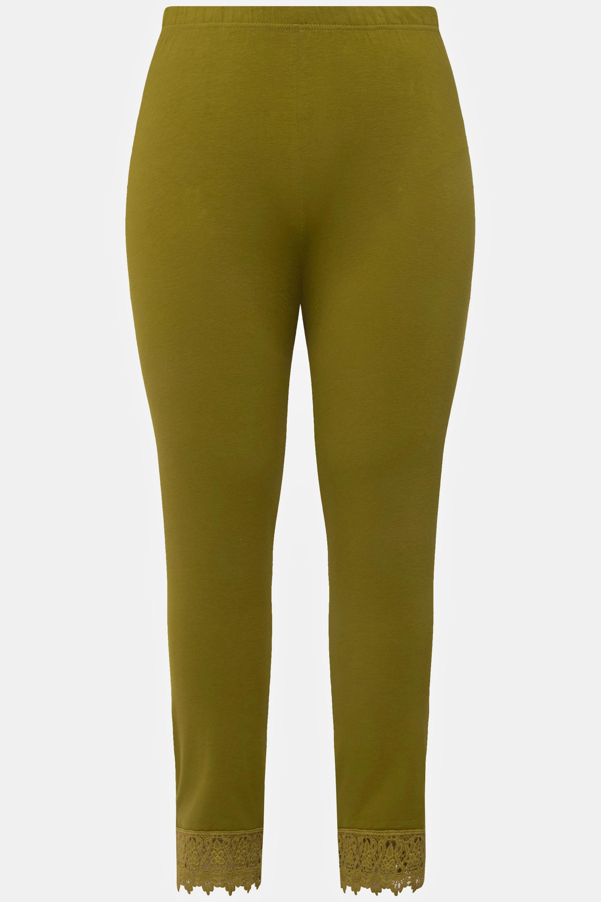 Ulla Popken  Leggings a 7/8 in cotone biologico con orli di pizzo 