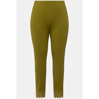 Ulla Popken  Leggings a 7/8 in cotone biologico con orli di pizzo 