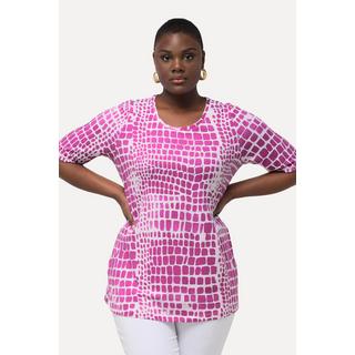 Ulla Popken T-Shirt Cotone Pima Girocollo Mezza Manica con Applicazioni  