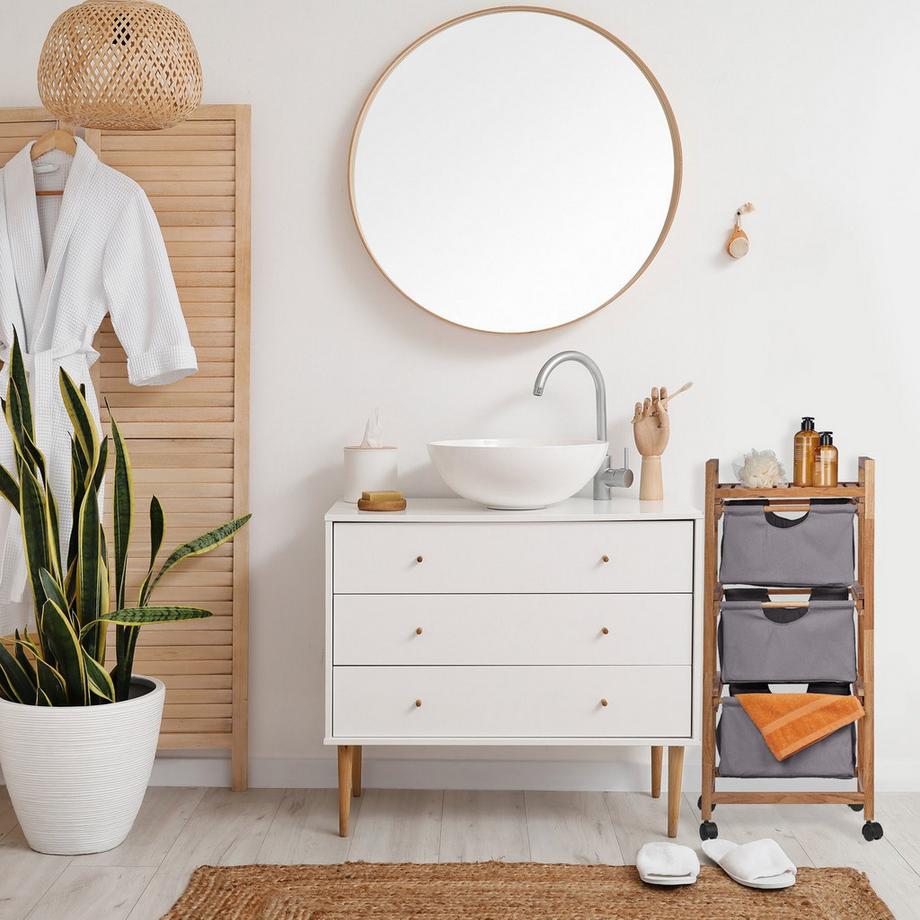 B2X Mensola da bagno con 3 cesti per la biancheria grigia  