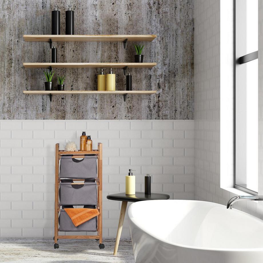 B2X Mensola da bagno con 3 cesti per la biancheria grigia  