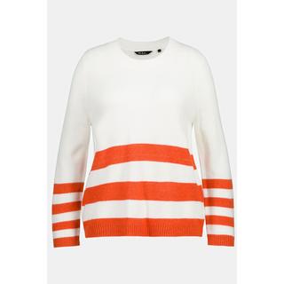 Ulla Popken  Pullover con orli con righe, scollo a girocollo e maniche lunghe 