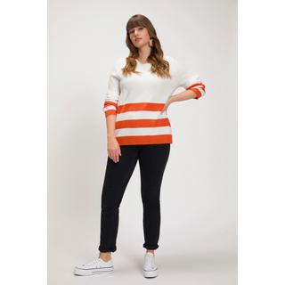 Ulla Popken  Pullover con orli con righe, scollo a girocollo e maniche lunghe 