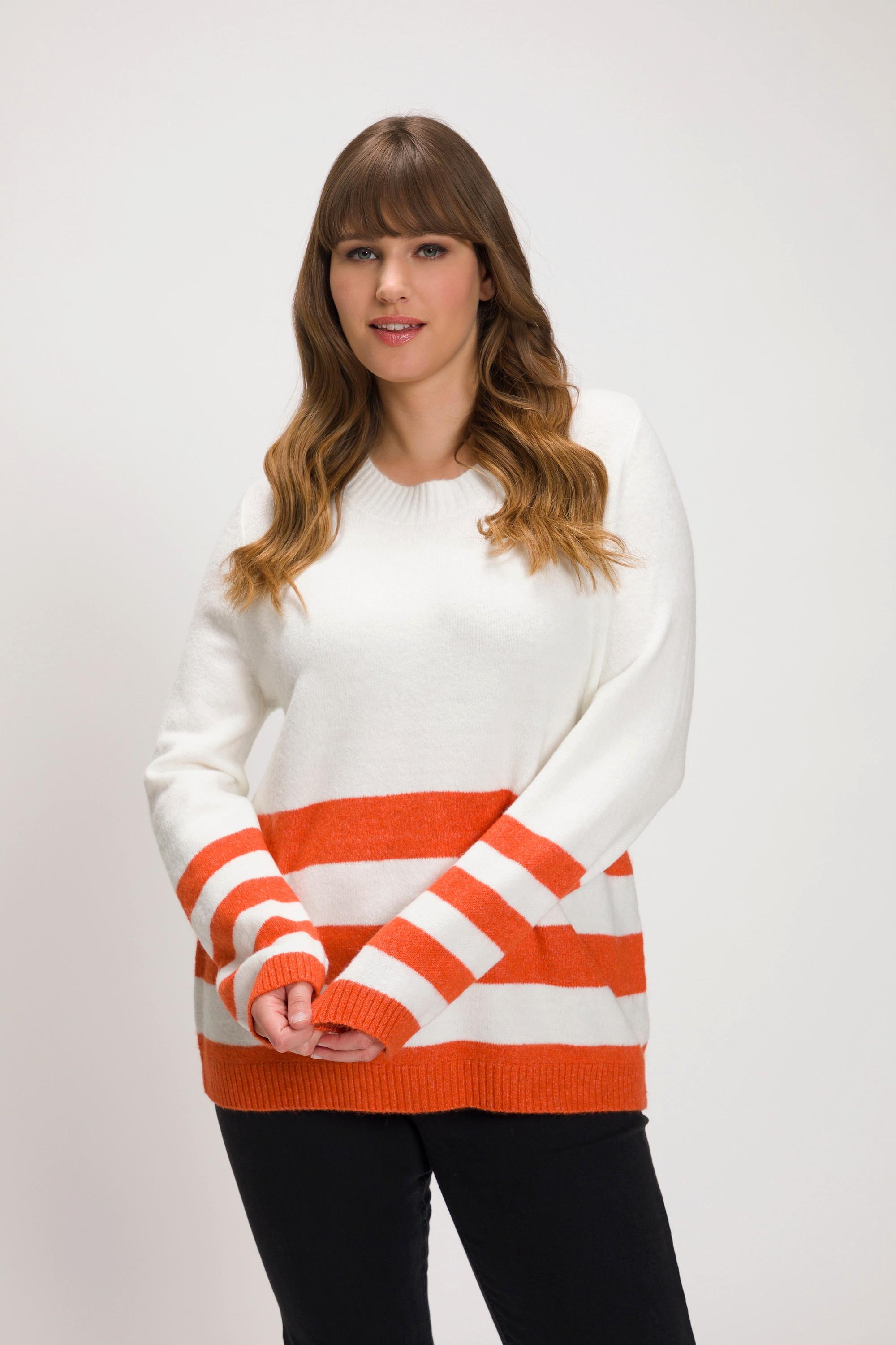 Ulla Popken  Pullover con orli con righe, scollo a girocollo e maniche lunghe 