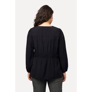 Ulla Popken  Blusa con tessuto testurizzato, scollo a V, coulisse e maniche lunghe 