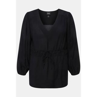 Ulla Popken  Blusa con tessuto testurizzato, scollo a V, coulisse e maniche lunghe 