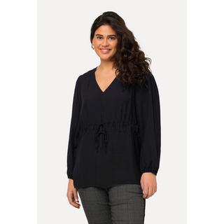 Ulla Popken  Blusa con tessuto testurizzato, scollo a V, coulisse e maniche lunghe 