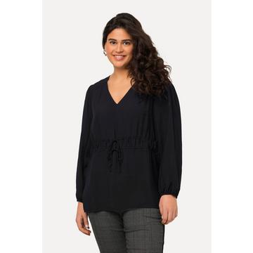 Blusa con tessuto testurizzato, scollo a V, coulisse e maniche lunghe