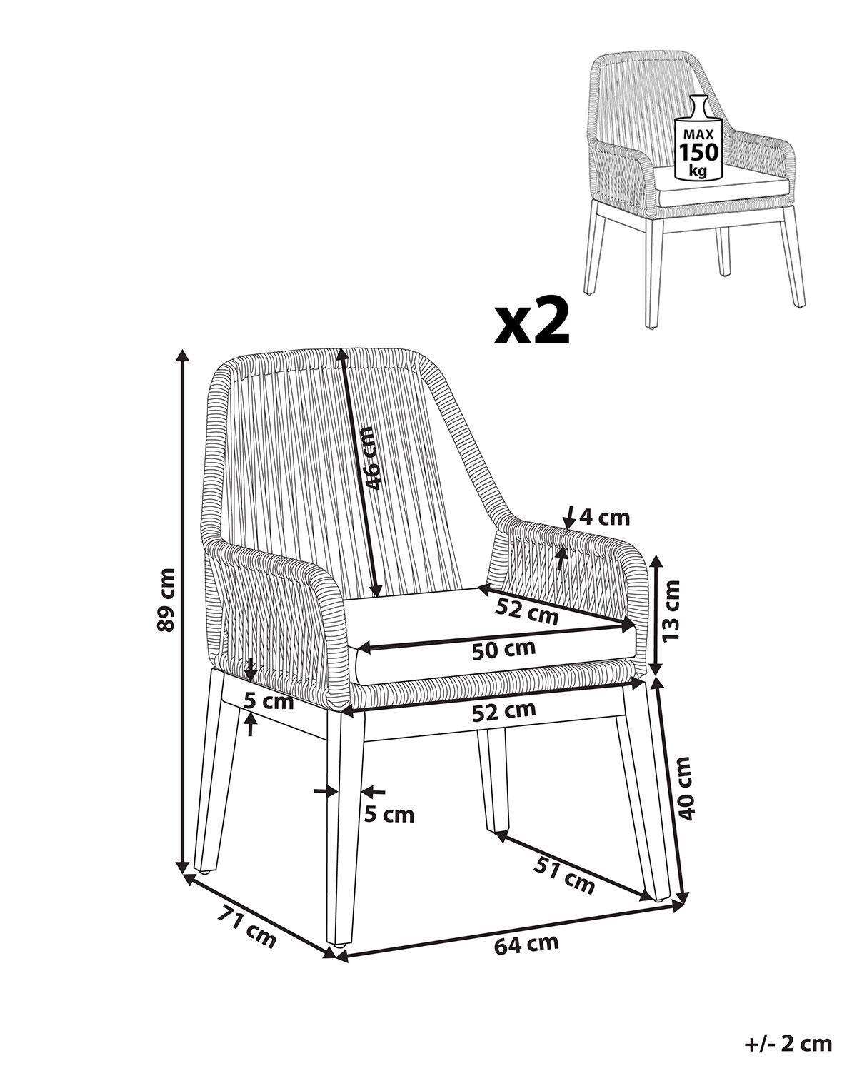 Beliani Lot de 2 chaises de jardin avec coussins en Polypropylène Rétro OLBIA  