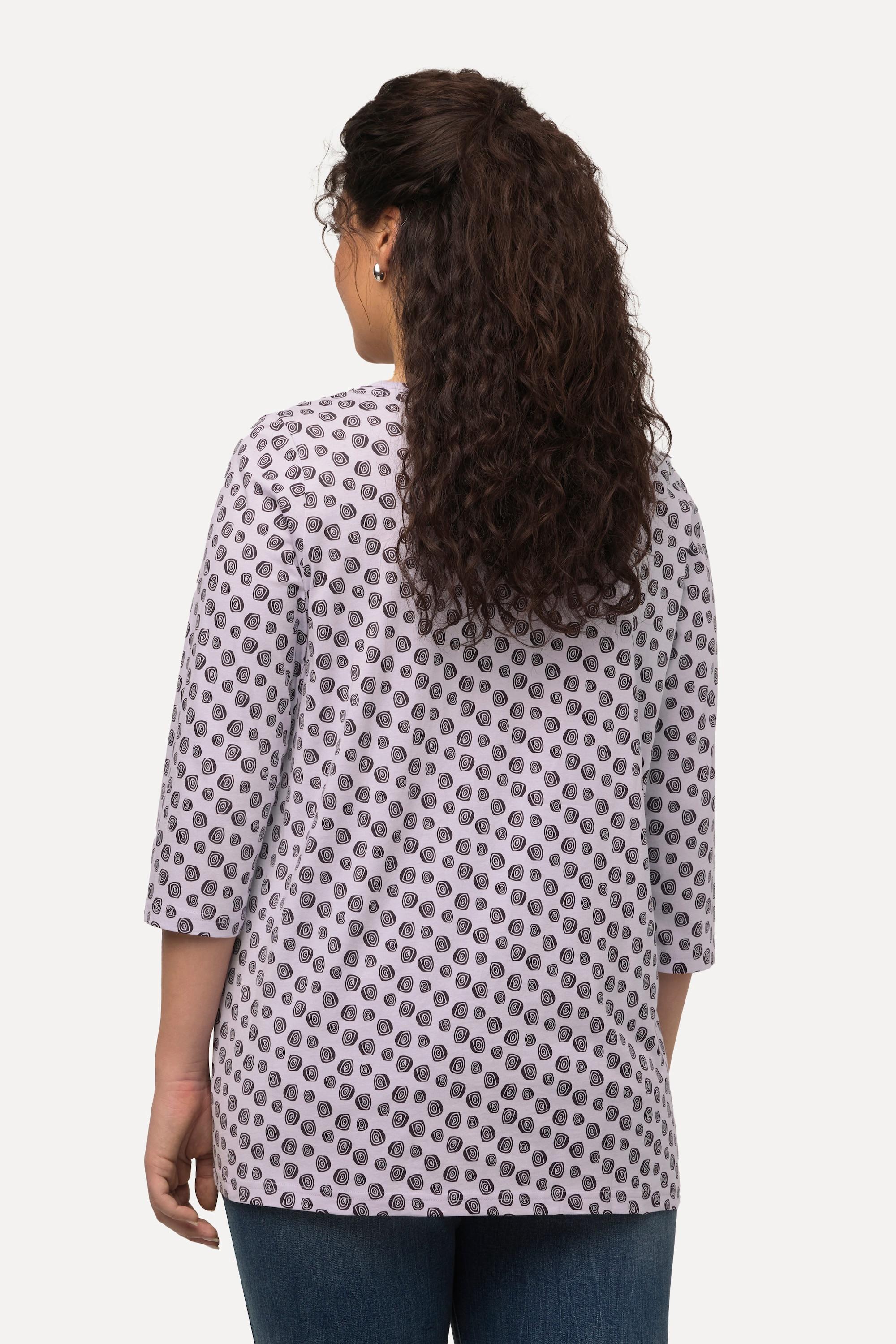 Ulla Popken  T-shirt, pois, ligne en A, encolure carrée, manches 3/4 