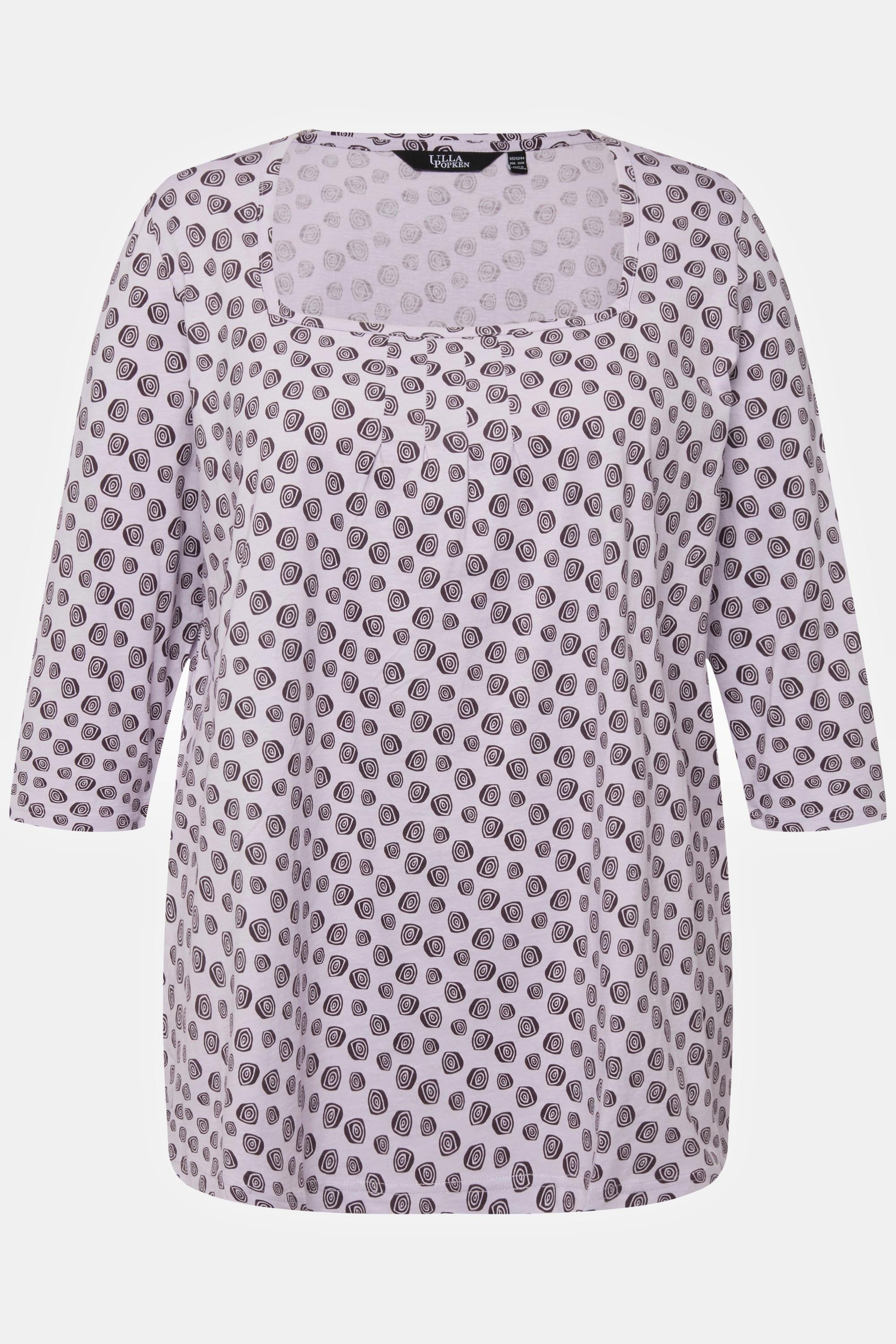 Ulla Popken  Shirt, Punkte, A-Linie, Carree-Ausschnitt, 3/4-Arm 