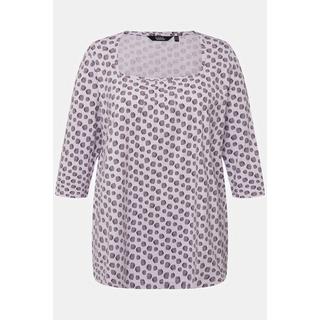 Ulla Popken  T-shirt, pois, ligne en A, encolure carrée, manches 3/4 