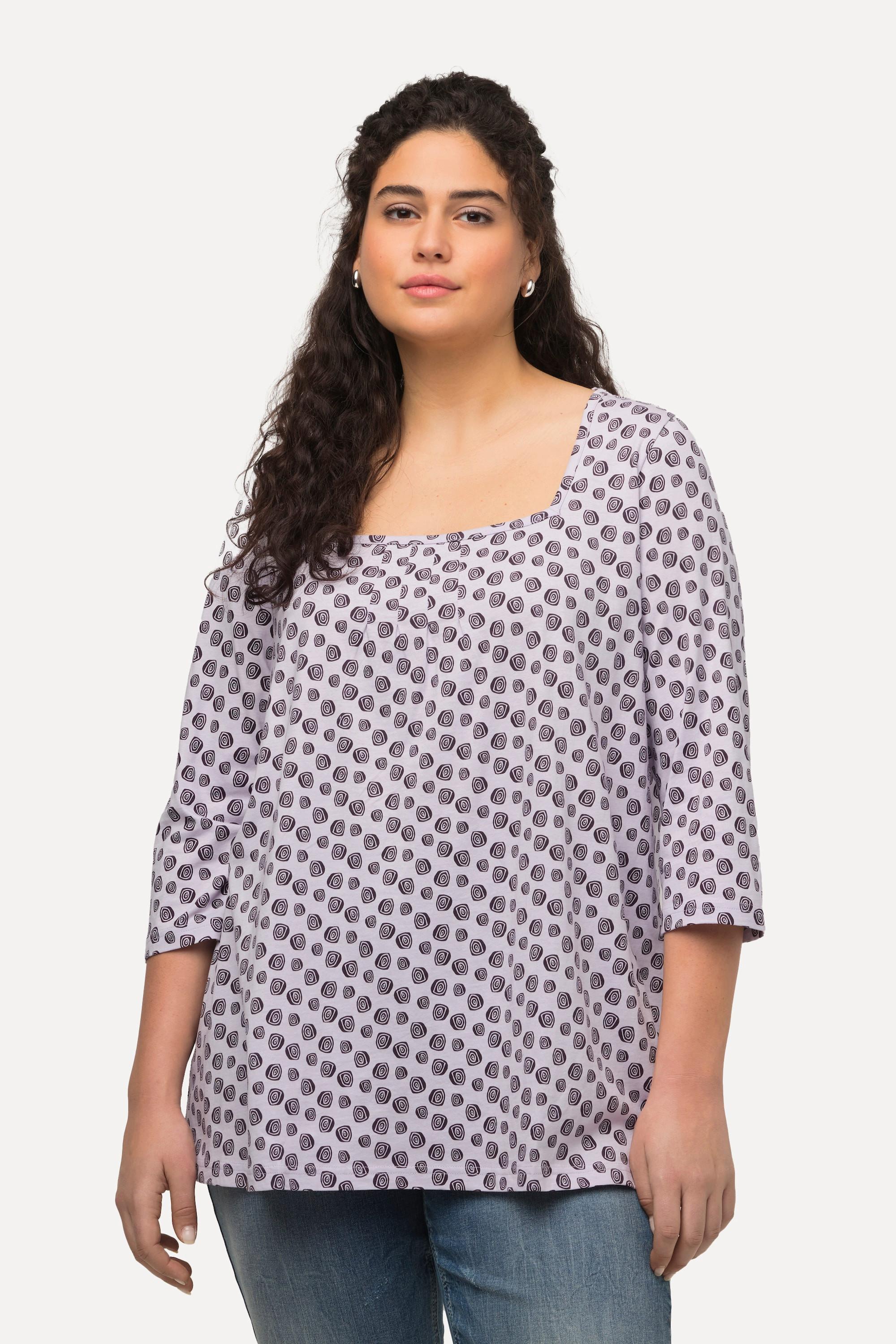 Ulla Popken  Shirt, Punkte, A-Linie, Carree-Ausschnitt, 3/4-Arm 