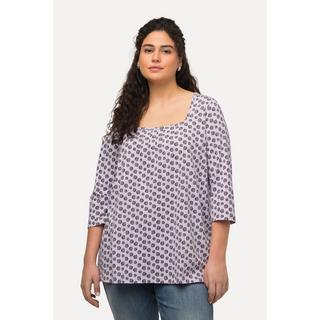 Ulla Popken  T-shirt, pois, ligne en A, encolure carrée, manches 3/4 