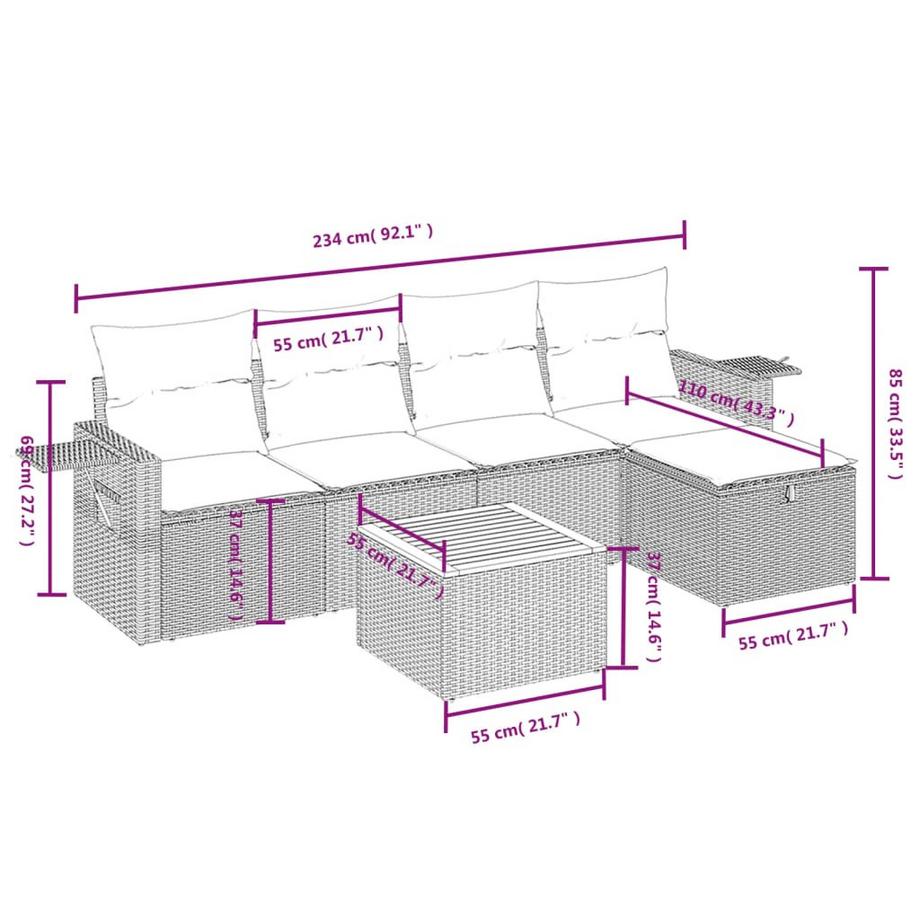 VidaXL set divano da giardino Polirattan  