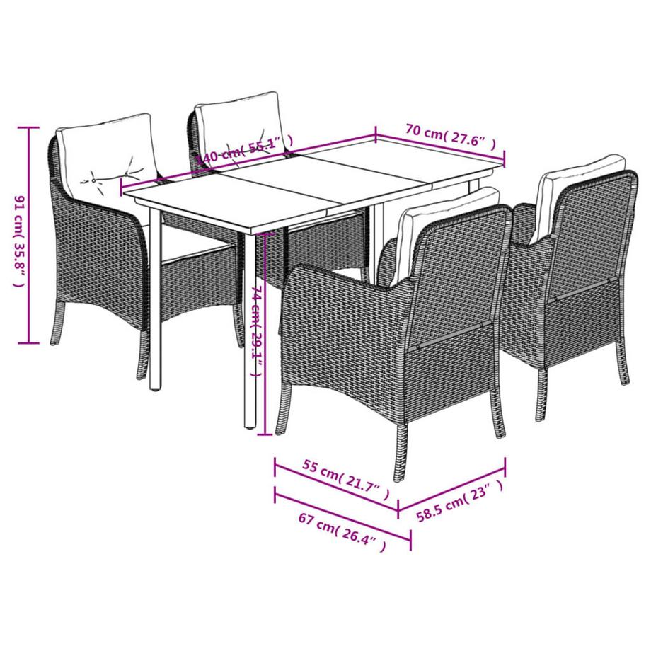 VidaXL Ensemble de salle à manger de jardin rotin synthétique  