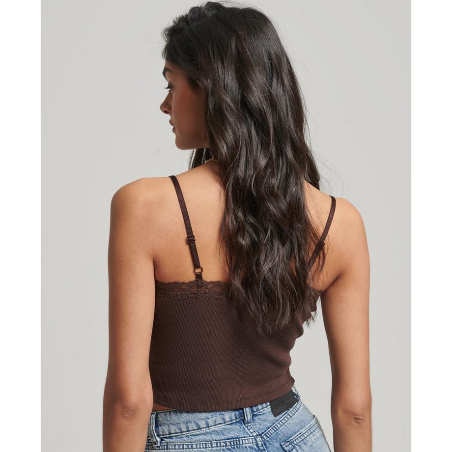 Superdry geripptes tanktop mit spitzenbesatz, damen  