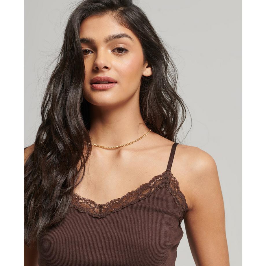 Superdry geripptes tanktop mit spitzenbesatz, damen  