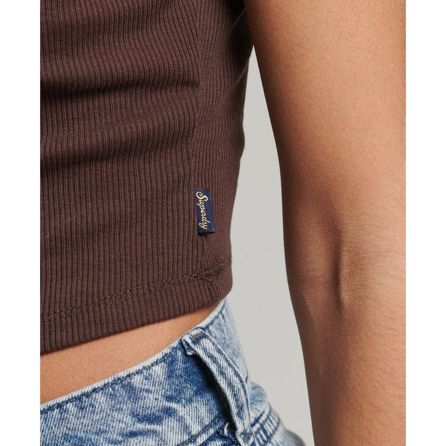 Superdry geripptes tanktop mit spitzenbesatz, damen  