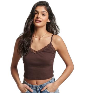 geripptes tanktop mit spitzenbesatz, damen