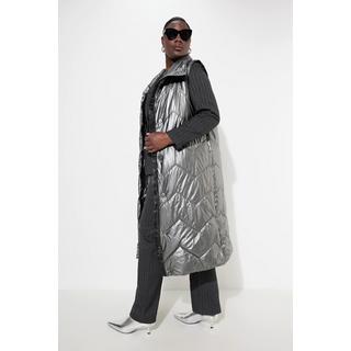 Ulla Popken Long Steppweste Silberoptik Stehkragen Ärmellos  