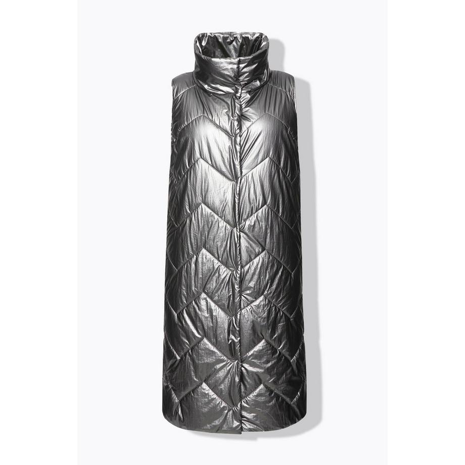 Ulla Popken Long Gilet Matelassé Aspect Argenté Col Montant Sans Manches  