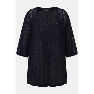 Ulla Popken Cardigan Strutturato Linea A Scollo V Maniche 3/4  