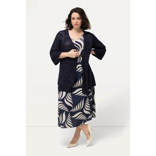 Ulla Popken Cardigan Strutturato Linea A Scollo V Maniche 3/4  