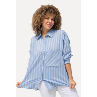 Ulla Popken  Blusa a righe con taschino, collo da camicia e maniche lunghe 