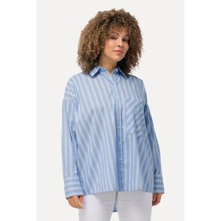 Ulla Popken  Blusa a righe con taschino, collo da camicia e maniche lunghe 