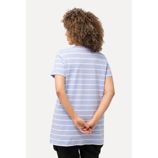 Ulla Popken  T-shirt dal taglio svasato con righe, scollo a V e mezze maniche 